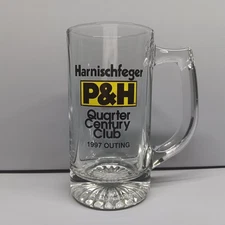 Vtg 1997 P&H Mining HARNISCHFEGER Quarter Century Club Glass Beer Mug Milwaukee