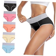 Women's Cotton Underwear High Waist Stretch Briefs Large Multicolored-5pack