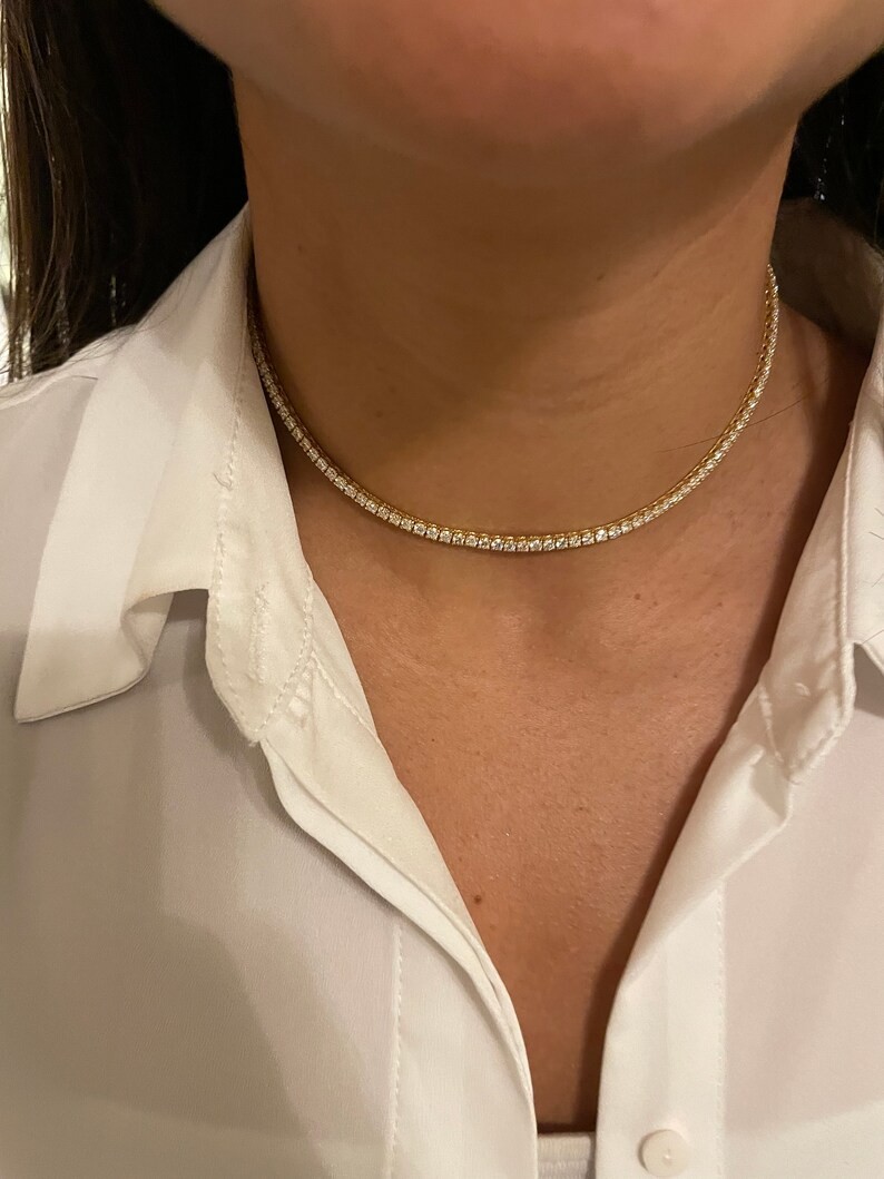 14K White Gold Over 7 Ct E VS1 Lab Grown Diamond Tennis Necklace Diamond Choker 