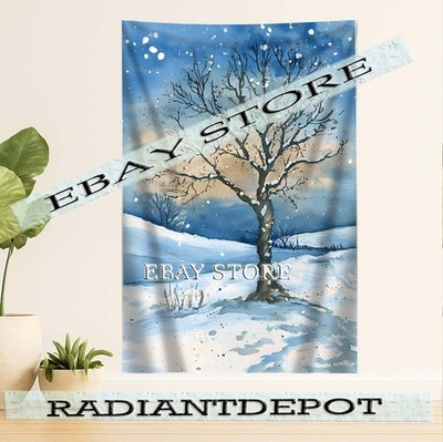winter tree tapestry cozy holiday cottage landscape aesthetic tapestry 39X59 in