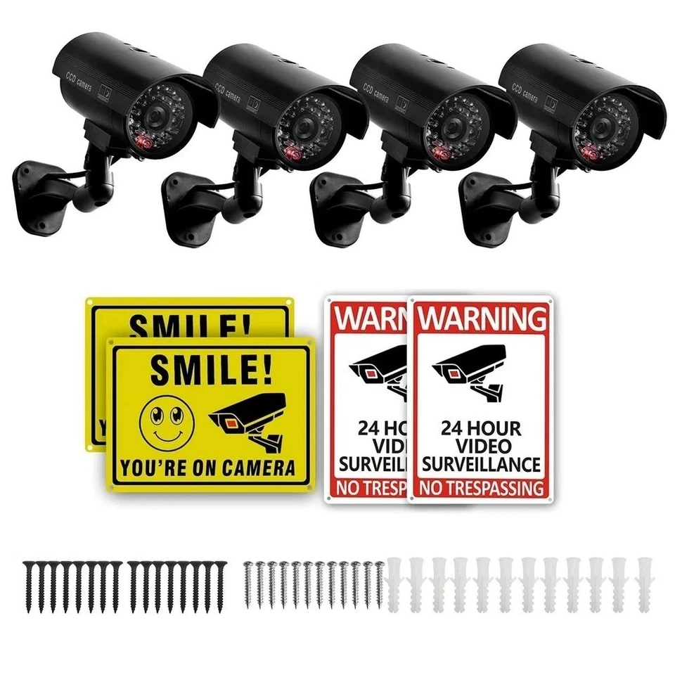 4 Packs Fake Security Camera with No Trespassing Signs Smile You're On Camera... - Image 3 of 4