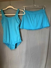 Lands End Aqua Blue Bathing Suit with Matching Tennis Skirt sz 4 Classy 
