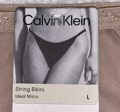 CALVIN KLEIN Ideal Stretch Micro Cedar Nude String Bikini Panty Womens Size L