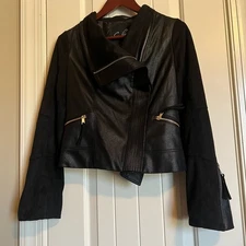 C. Luce Moto Style Long Sleeve Black Jacket Women's Size Small Zipper Pockets