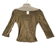 Women's Body Wrappers Gold Metallic Long Sleeve Tie Back Dance Crop Top Large US
