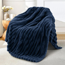 Fleece Throw Blanket for Couch, Super Soft Striped Jacquard Bed Blanket, Lightwe