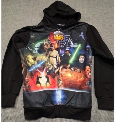 Star Wars Mens Full Zip Hoodie Graphic Collage Character Print Black Medium NEW