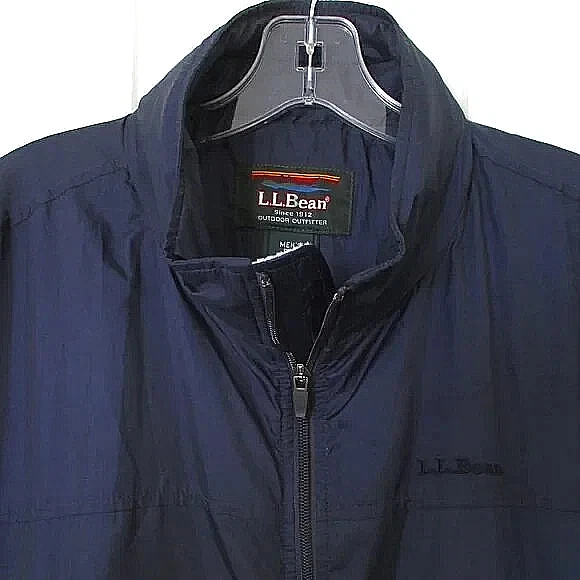L.L. Bean Mens L/S Navy Blue Full Zip Fleece-lined 2-Pocket Windbreaker Jacket-M