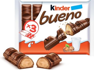 KINDER BUENO Milk Chocolate and Hazelnut Cream Candy Bars; 3 Packs; 2 Individual