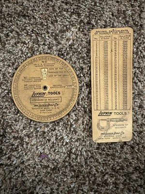 Vintage LUFKIN TOOLs Screw Threads Wheel Chart & LUFKIN Decimal/Drill Chart