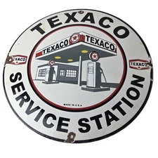 Vintage Texaco Gasoline Sign - Gas Service Station Porcelain Advertisement Sign