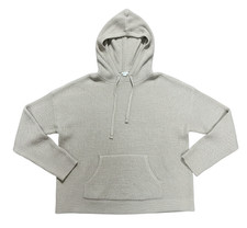 AERIE Light Heather Gray WAFFLE KNIT HOODIE SWEATER Cotton Blend Pouch Pocket M
