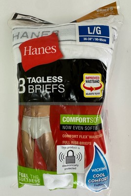 Hanes Mens White Tagless Briefs SZ L 3 Pack