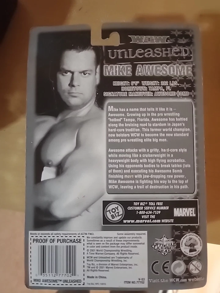 TOY BIZ WCW 2000 desatado Mike impresionante tarjeta pequeña sin usar, en caja Foto 2 de 3
