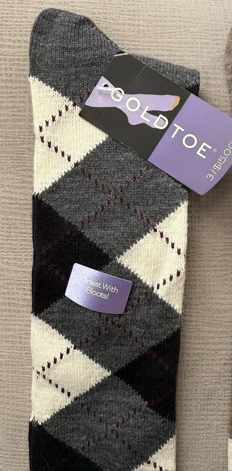 NOS Vintage 20” Gold Toe Socks Womens 9-11 Acrylic Nylon Knee High Argyle 2 Pair - Image 2 of 4