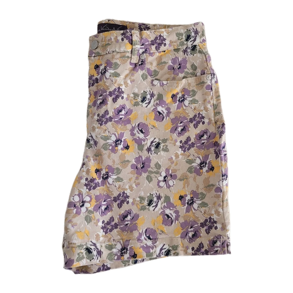 Shorts feminino vintage anos 90 floral cintura alta Gloria Vanderbilt 8 bege roxo amarelo - Imagem 3 de 4