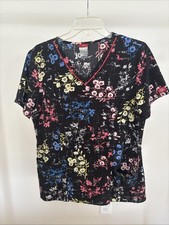 Dickies Women's Scrub Set Size Large V- Neck Floral Black Size Medium