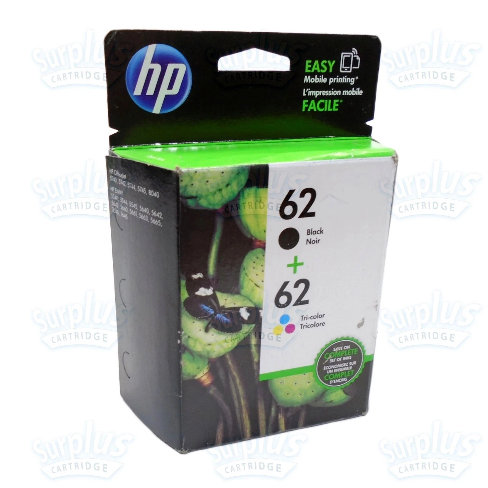 2pk Genuine HP 62 Black/Color Ink ENVY 5540 5542 5545 5644 5660 5663 7640 7645 - product detail image 1