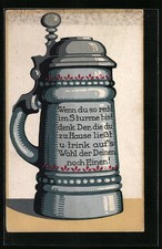 Artist Postcard Beer Mug with Tin Lid and Toast If You're Right in the Storm  