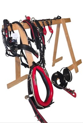 Leder Diddy Fahrgeschirr schwarz mit roter Kombination 18 Zoll Halsband Shetland