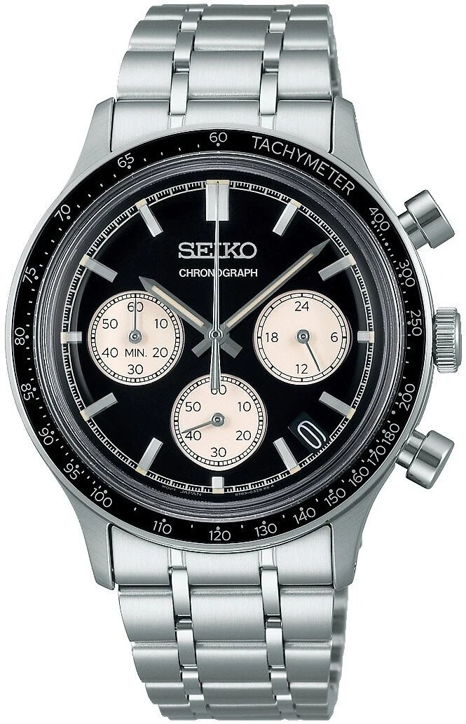 SEIKO chronograph セイコー クロノグラフ 腕時計 New SEIKO Chronograph Quartz Black Dial Watch SSB479 Stainless