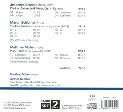 BRAHMS: CLARINET QUINTET OP. 115; SCHLUMPF: THE FIVE POINTS; MLLER: IN 23 TEILE