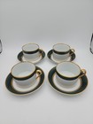 FOUR Fitz and Floyd Dark Green Renaissance Tea Cup and Saucer Sets