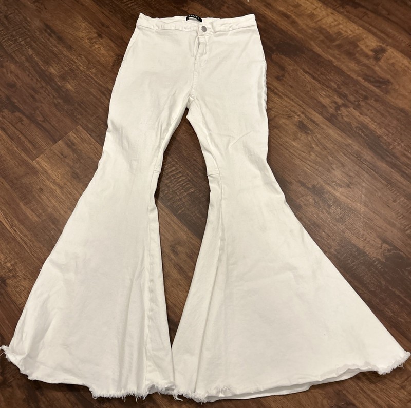 Banjul Flare Leg Boho Jeans Frayed Hem High Waist Women’s Size L White