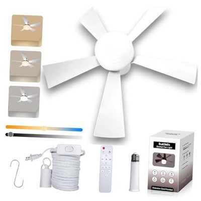 Socket Fan Light, Plug in Ceiling Fan, Gazebo Fan, Outdoor/Indoor, 20.5'' White