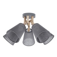 Deckenlampe Skandinavisch Stoffschirm Grau E27 5-Flammig Holzleuchte Esstisch