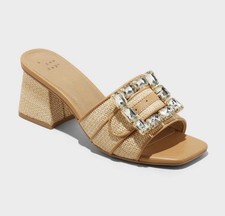 Women's Kathleen Raffia Buckle Block Heels - A New Day