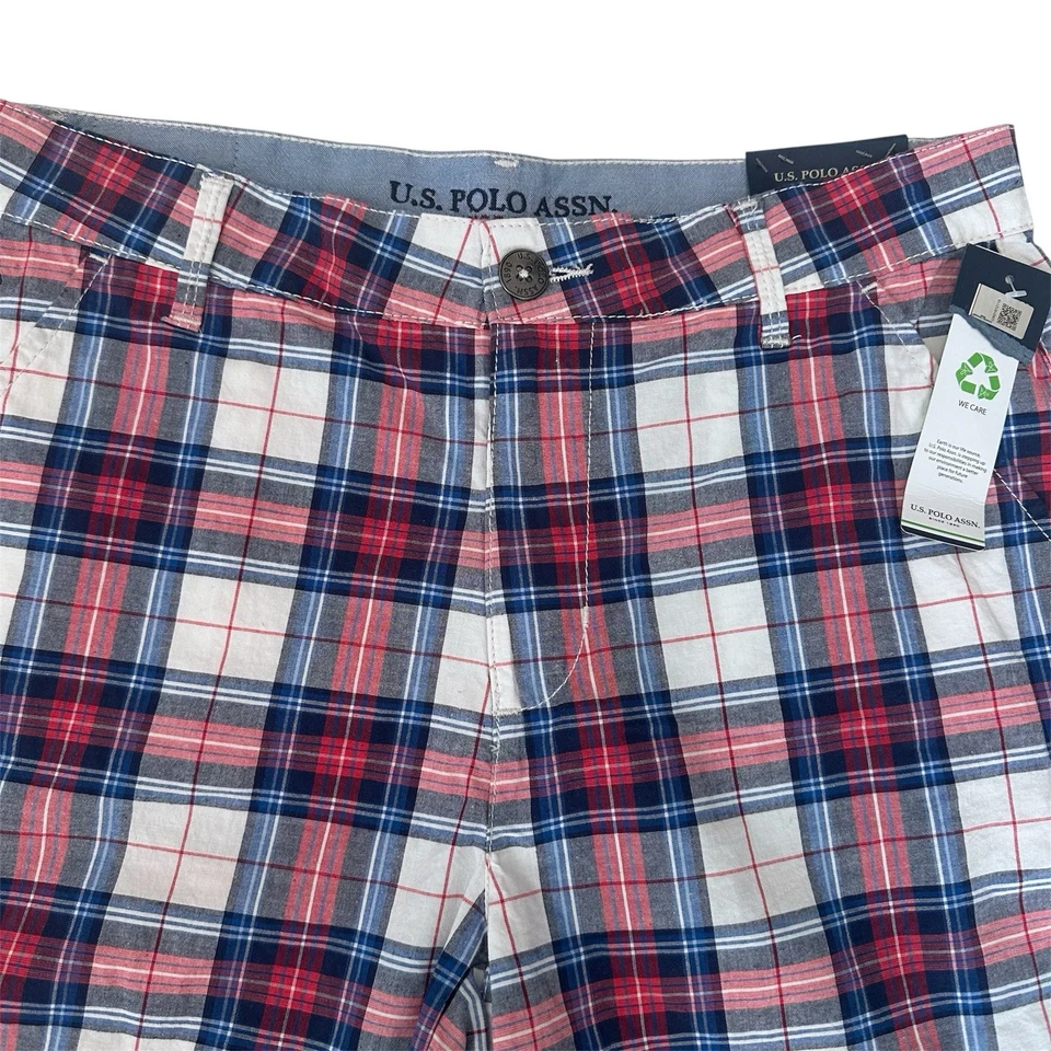 Женские шорты-чино U.S. Polo Assn размер 11 клетчатые красно-бело-синие из хлопковой смеси - Изображение 3 из 4