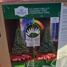 Holiday Time 6.5 ft Madison Pine Pre-Lit LED Christmas Tree Green Plastic Stand