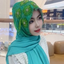 Muslim Women Beaded Tassel Shawl Benaies Hijab Islamic Turban Headwrap Headscarf