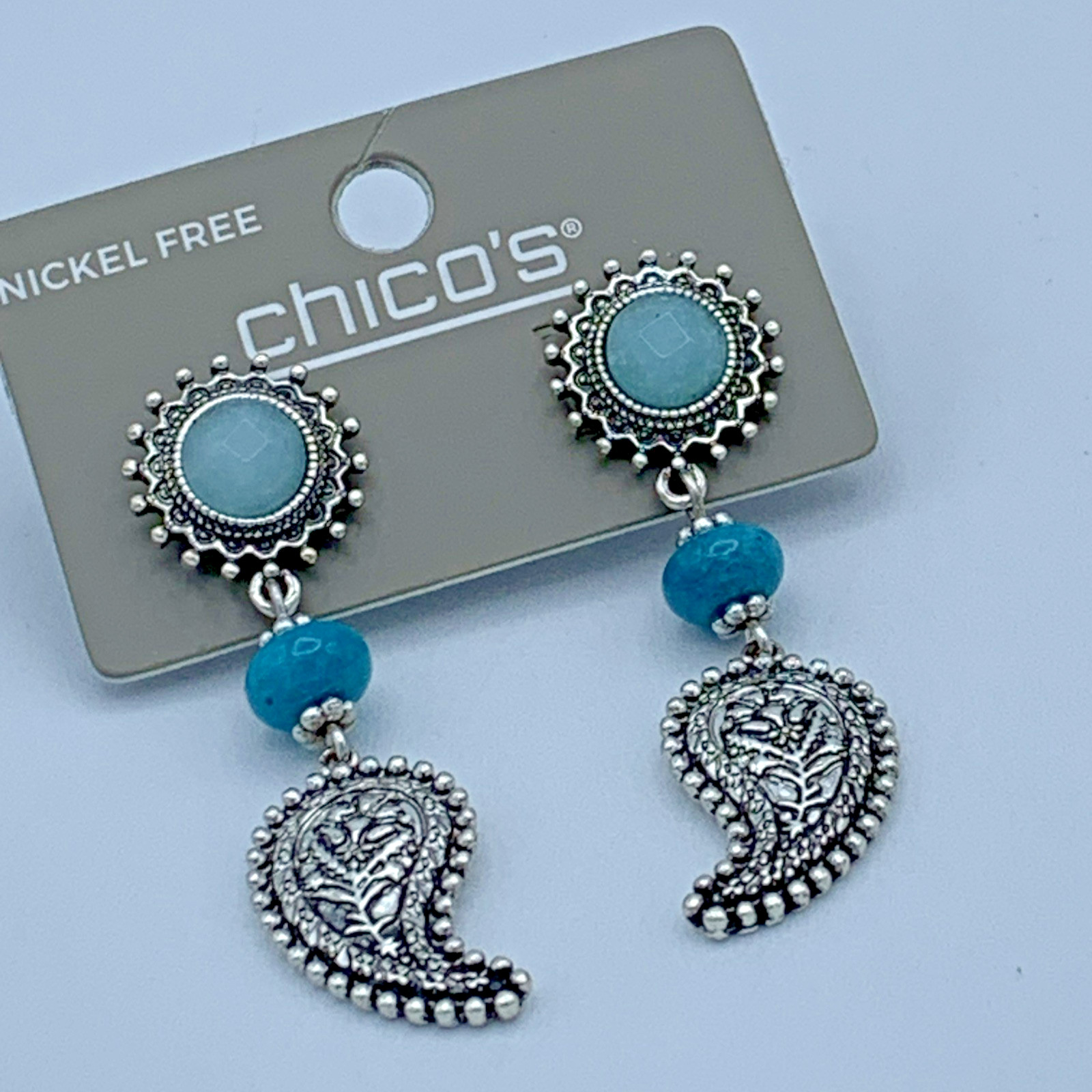 Chico’s Silver Tone Stud Drop Statement Earrings … - image 2