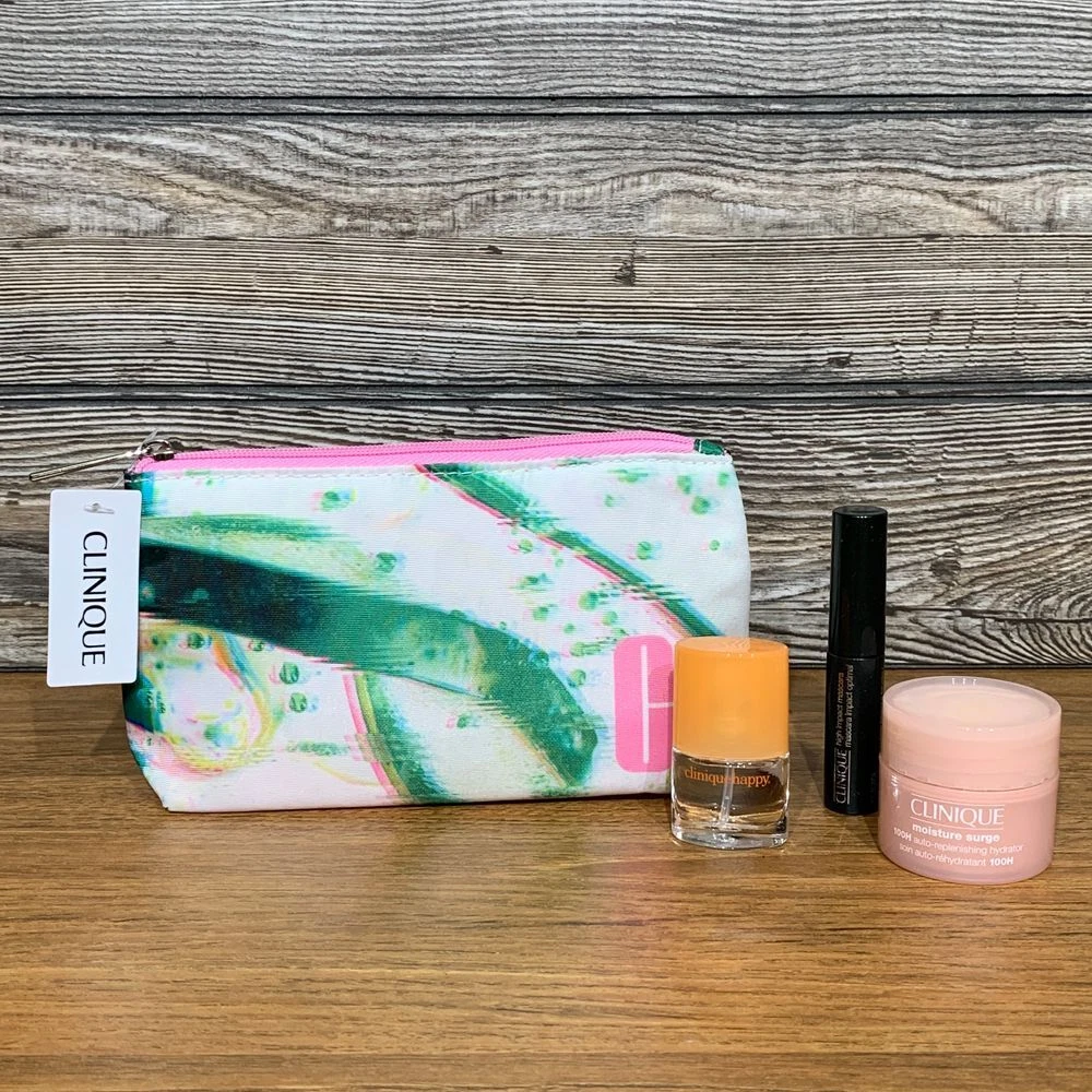 Clinique Makeup Set Cosmetic Bag Happy Perfume Mascara Moisturizer Travel Kit