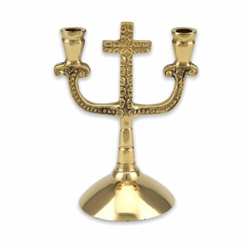 Double Brass Candle Holder - Cross Shape Orthodox Candlestick, Christian Church - Picture 1 of 4