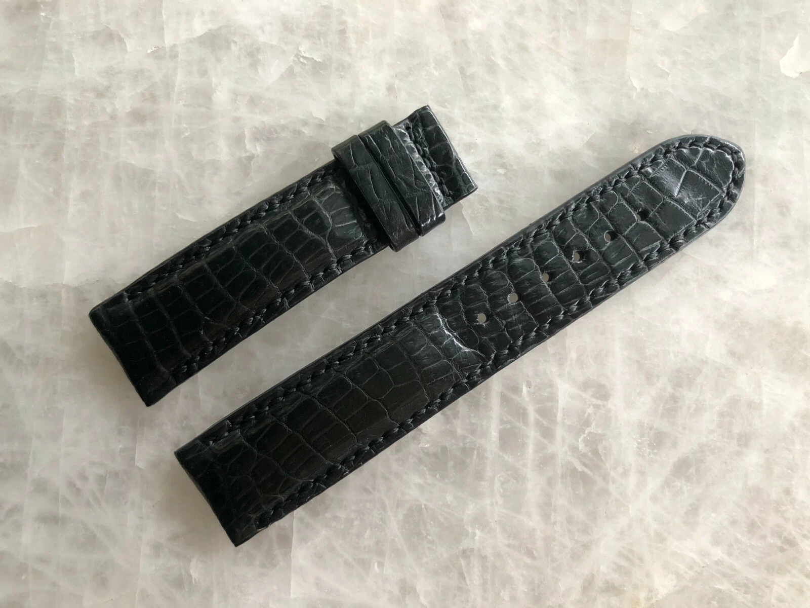20mm/18mm Black Alligator Crocodile Embossed Leather Watch Strap Band