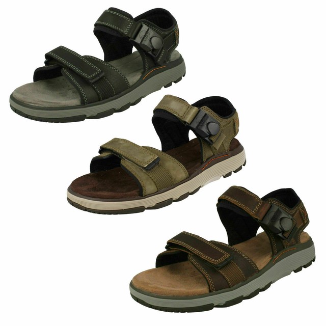 Mens Clarks Un Trek Part Black, Olive Or Dark Tan Leather Casual Sandals | eBay