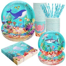 Under the Sea Birthday Party Supplies Decorations, Ocean Theme Paper Plates a...
