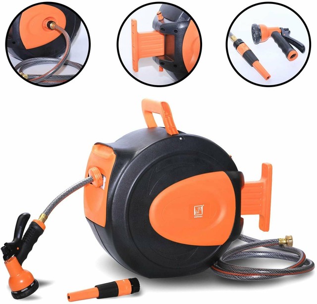Wellmax Retractable Water Hose Reel with Wall Mount, Flexible Garden Hoses... eBay