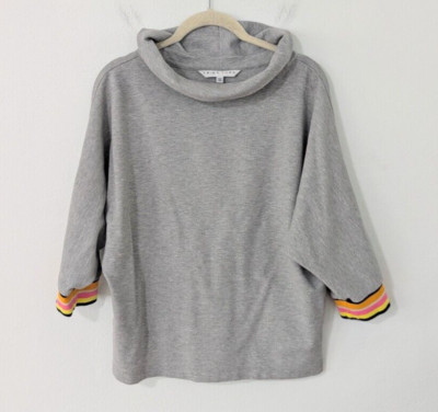 Trina Turk Aquata Foldover Neck Top Dolman Sleeve Contrast Cuff Gray Small S