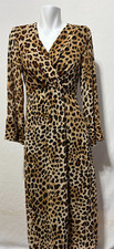 New Zara Medium Animal Print Women Midi Dress V-Neck Faux Wrap Lined Back Zipper