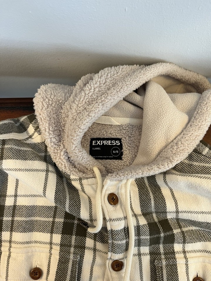 Express Men’s Flannel JacketWhite & Green XL. GOOD CONDITION eBay