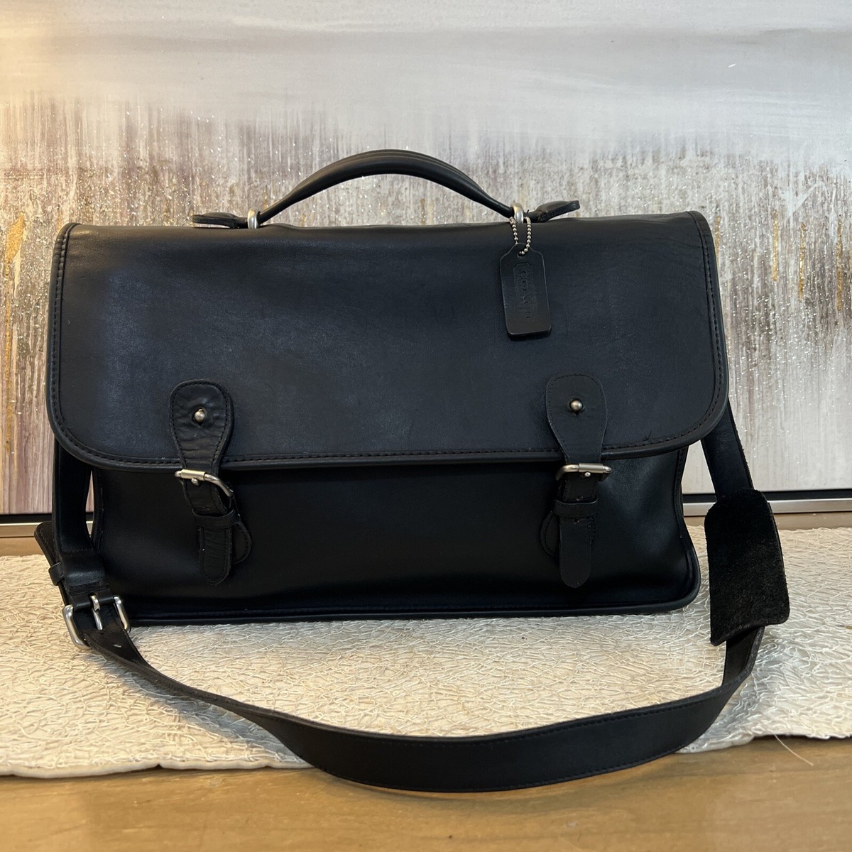 Vintage Coach All Leather Briefcase Black Double Buckle