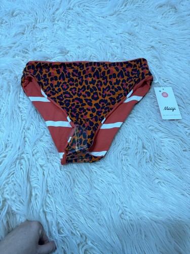 Maaji High Waisted Reversible Swim Bottom Orange Animal Print Stripe XL NWT $72 - Picture 2 of 8