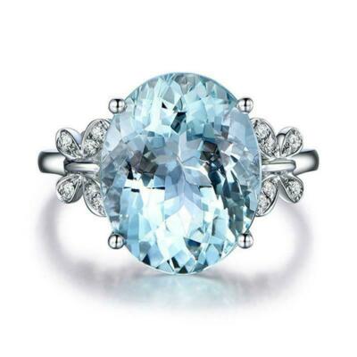 Elegant 925 Sterling Silver Blue Topaz Fashion Wedding Engagement Ring Size 7