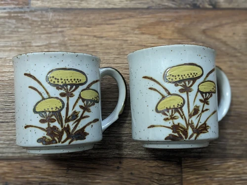 Vtg MCM Otagiri Speckled Stoneware Mushroom Coffee Mug Cup Japan 70 Handpainted