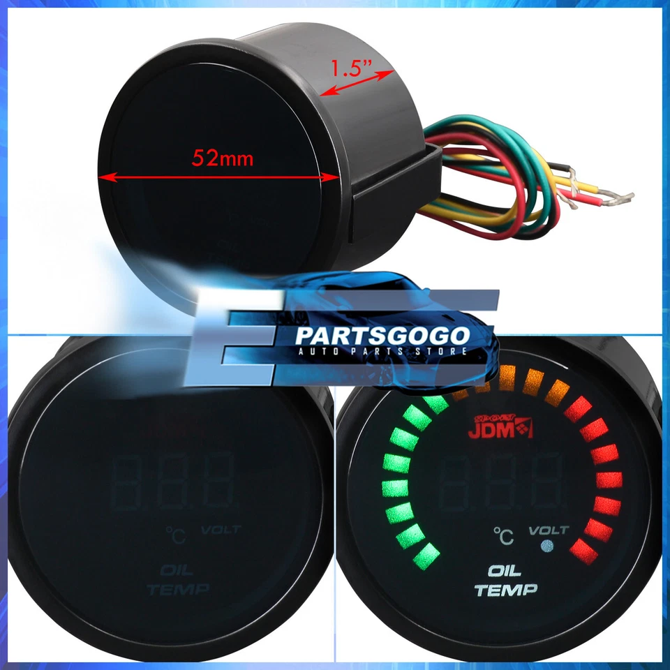 For 240SX 350Z Z 52MM 2" Oil Temperature Volt Blue Digital LED Auto Gauge Meter Foto 2 de 4