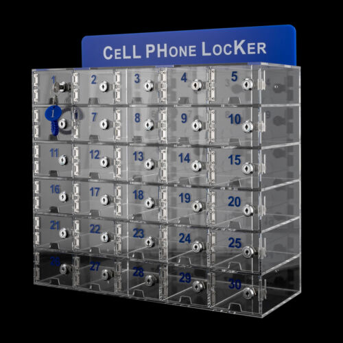 Acrylic Cell Phone Lock Box 30-slot Cell Phones Storage Cabinet With Locks &Keys